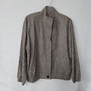 Doncaster Silk Tweed Bomber Jacket Women's Medium Button Front Stand Collar
